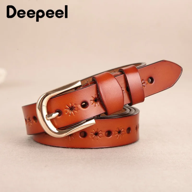 Deepeel 1 шт., 2,5 см* 110 см, женский классический ремень с пряжкой, винтажный декоративный ремень из натуральной воловьей кожи с цветочным узором YK767