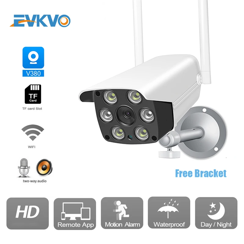 

EVKVO V380 1080P HD 2MP WIFI IP Camera Wireless Outdoor ONVIF Wireless Waterproof Color Camera Alarm Night Vision Video TF Card