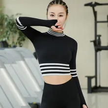 Женский полосатый Йога короткий топ для фитнеса одежда стрейч тренажерный зал топ рубашки спортивная одежда для женщин спортивный топ рубашки для тренировки Топ для бега