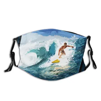 

protective mask with filter Surfing Lover Wave Watercolor Surfboard anti dust PM2.5 reuse adult teen child girl