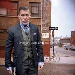 3Pcs Jacket Pants Vest Man’s Grey Blazer Trousers Herringbone Suits Sets Custom Made Coat Prom Dresses Groom Wedding Party Wear