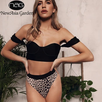 

NewAsia Leopard Strapless Sexy Swimwear Women Push Up Bikini 2020 Off Shoulder Swimsuit Female Biquini Brazillian Bathing Suit