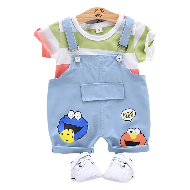 

Boys Clothes Suit Two-piece Back Belt Pants 2020 Summer New Cotton T-shirt Cartoon Pattern Cute Baby Kids summer clothes rompers