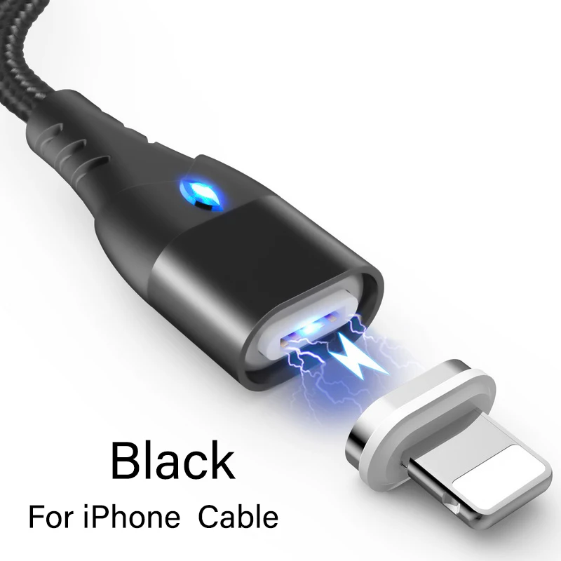 Магнитный кабель для быстрой зарядки 3,0 Micro USB зарядное устройство type C для iPhone XS MAX 7 samsung S9 Android 1M 3A Магнитный шнур для телефона - Цвет: For iphoen Black