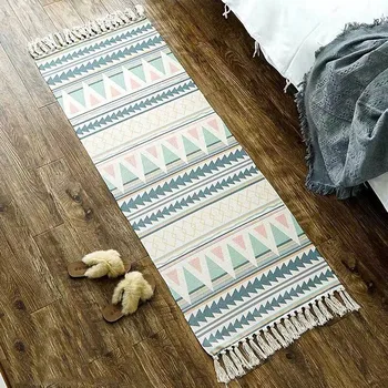 

Vintage Hand Woven Carpet for Living Room Long Cotton and Linen Tassel Floor Mat Boho Anit Slip Bedroom Area Rug Muslim Pray Mat