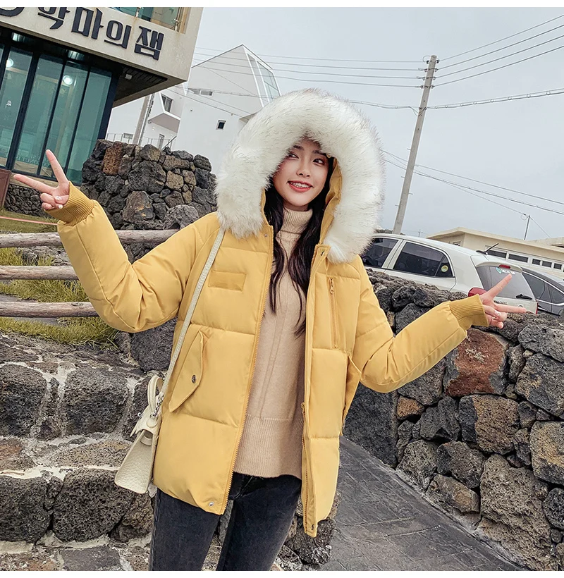 Женская зимняя Корейская белая парка с меховым воротником, парка с капюшоном, пальто размера плюс, женская розовая теплая одежда, верхняя одежда, зимняя одежда