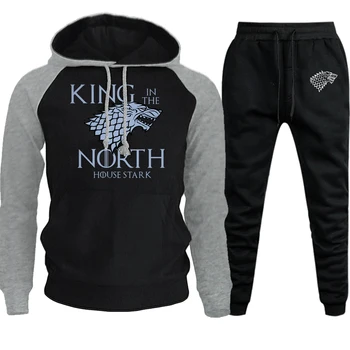 

Game Of Thrones Autumn Winter Sweatshirts Men Raglan Hoodie Suit Pullover House Of Stark Print Casual Hooded+Pants 2 Piece Set