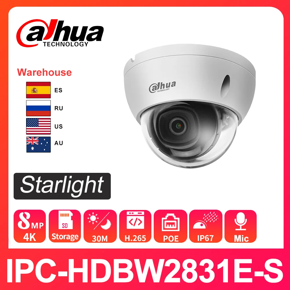 Dahua orginal ip camera IPC-HDBW2831E-S(S2) ir 30m Intrusion tripwire motion detection SD card slot IP67 IK10