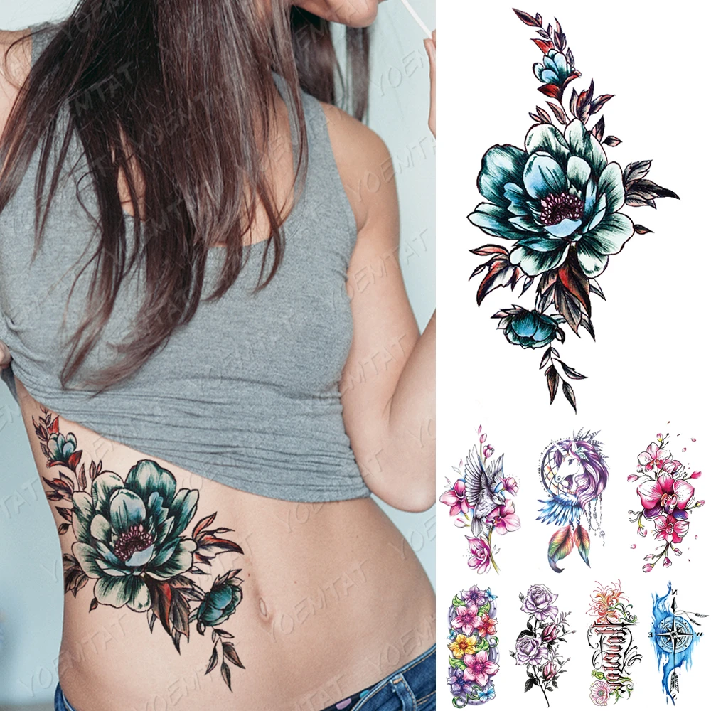 Waterproof Temporary Tattoo Sticker Blue Rose Unicorn Flash Tattoos Flowers  Bird Lotus Body Art Arm Fake Sleeve Tatoo Women - Temporary Tattoos -  AliExpress