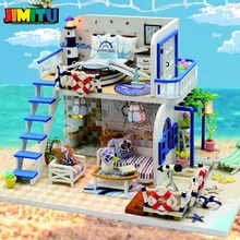JIMITU Кукольный дом детская деревянная игрушка diy светодиодный светильник Береговая вилла для кукол миниатюрный дом мебель Подарочный комплект