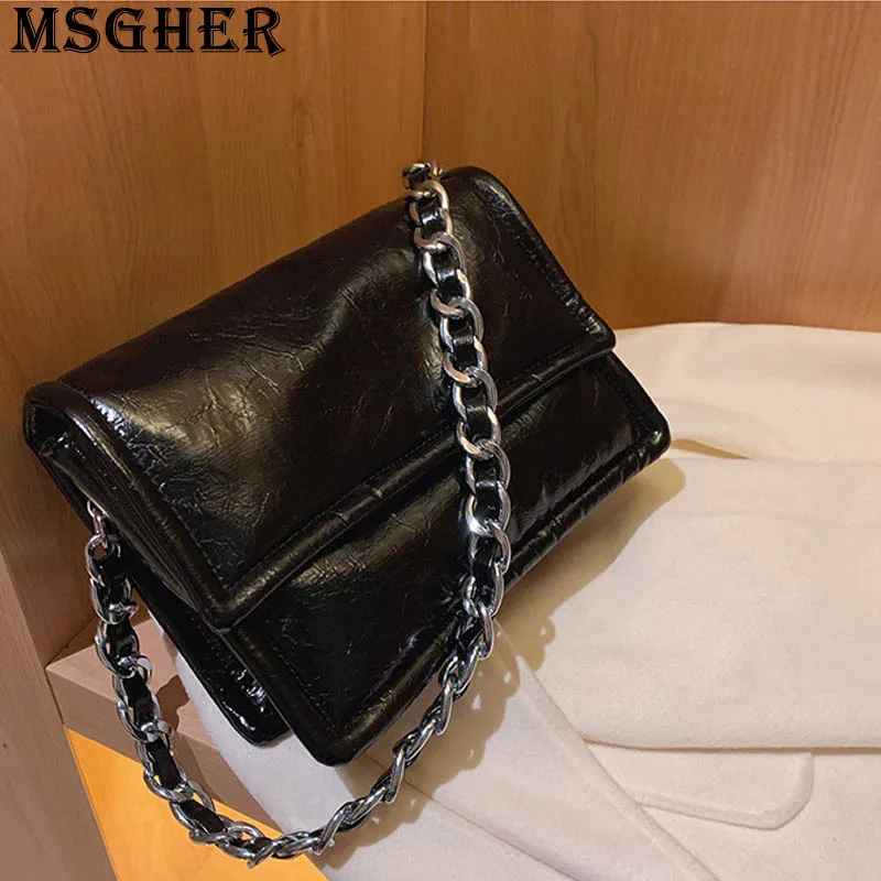 

MSGHER Casual Women Shoulder Bag Texture Large Capacity Joker Fashion Autumn Temperament Metal Chain Belt Girl Bag WB3324