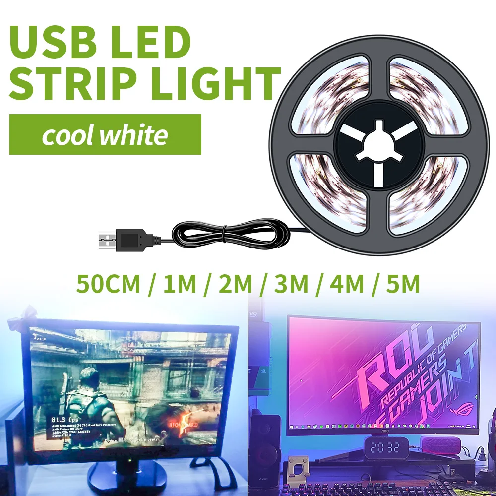 Светодиодные ленты USB DC 5V Светодиодный светильник гибкие SMD 2835 LED лента 50 см 1 м 2 3 4 5