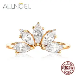 ALLNOEL 2019 Настоящее серебро 925 проба кольцо для Для женщин Регулируемый изысканные ювелирные изделия драгоценный камень циркон алмазы золото