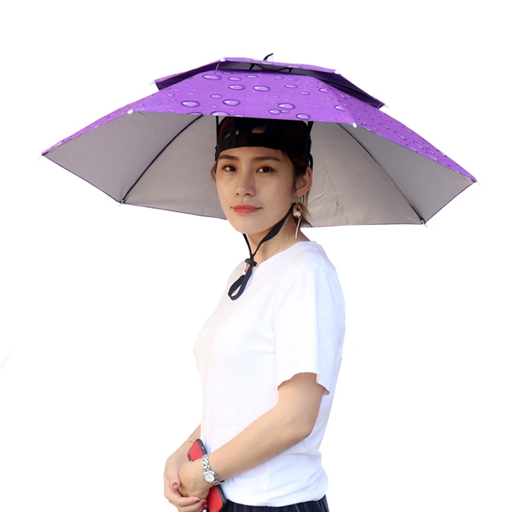 Army Green Foldable Outdoor Umbrella Hat - Waterproof Sun Shade Headwear for Camping, Fishing, and Beach Activities