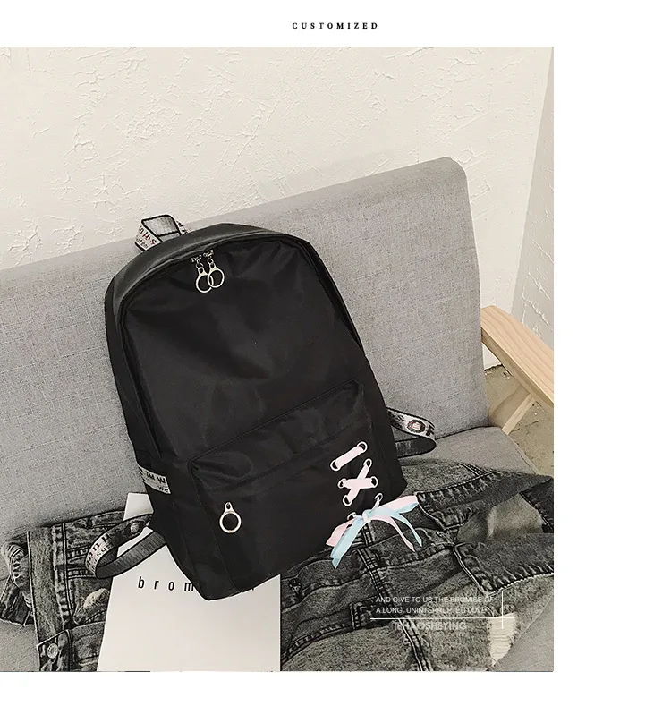 Cross Border for Oxford Cloth Backpack Women's Fashion Korean-style Casual WOMEN'S Bag Middle School Students School Bag Ribbon