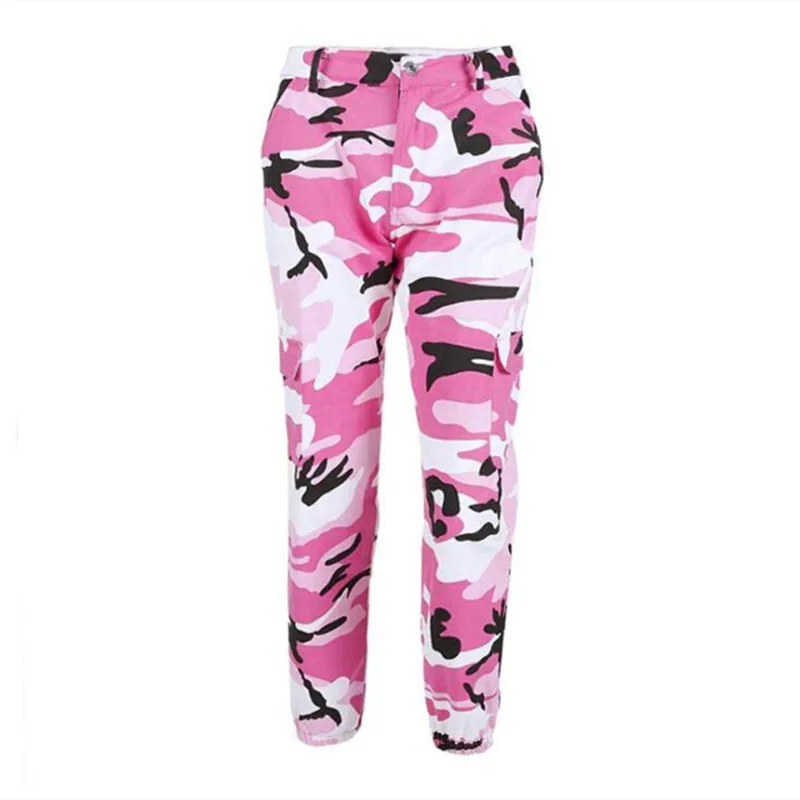 Women Camouflage Pants Casual Pink Cargo Pants High Waist Loose Women