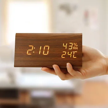 

New 2018 Creative Desk Table Clock Voice Control Portable LED Voice Control Alarm Clock Temperature Calendar Snooze Function