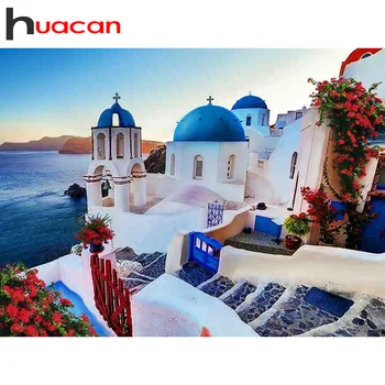 

Huacan Diamond Painting Kits Seaside Embroidery Building Scenery Mosaic Landscape Decorations For Home