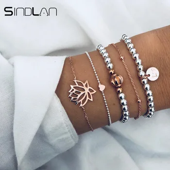 

Sindlan 5PCs Hollow Lotus Beads Bracelet Set Simple Ethnic Lantern Charm Bracelets for Women Boho Bangles Wrist Jewelry
