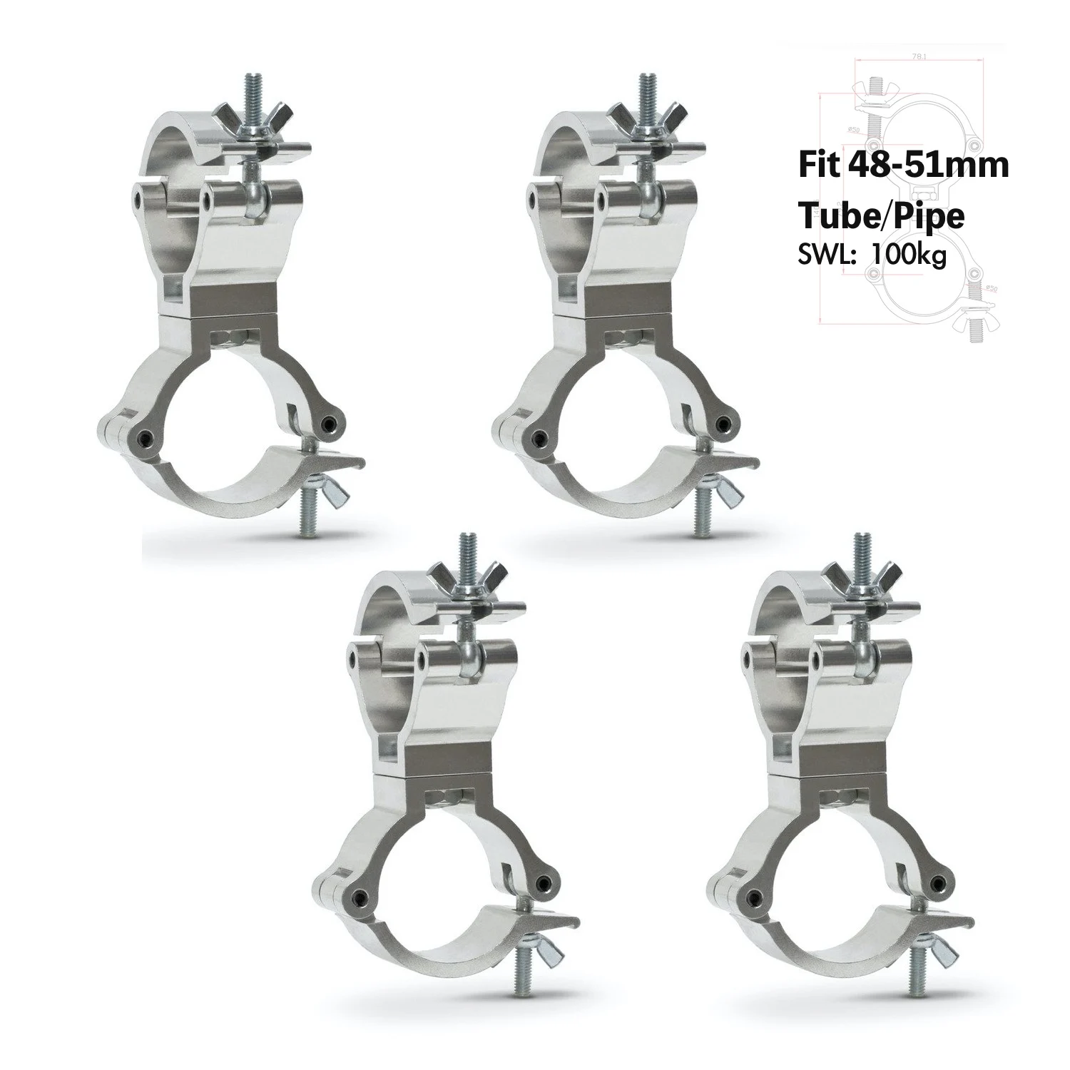 Stage Light Clamp 4 Pack Dual JR Swivel Clamp 220 LB./ 100 KG Load Capacity Aluminum Truss for 48-51mm Tubing