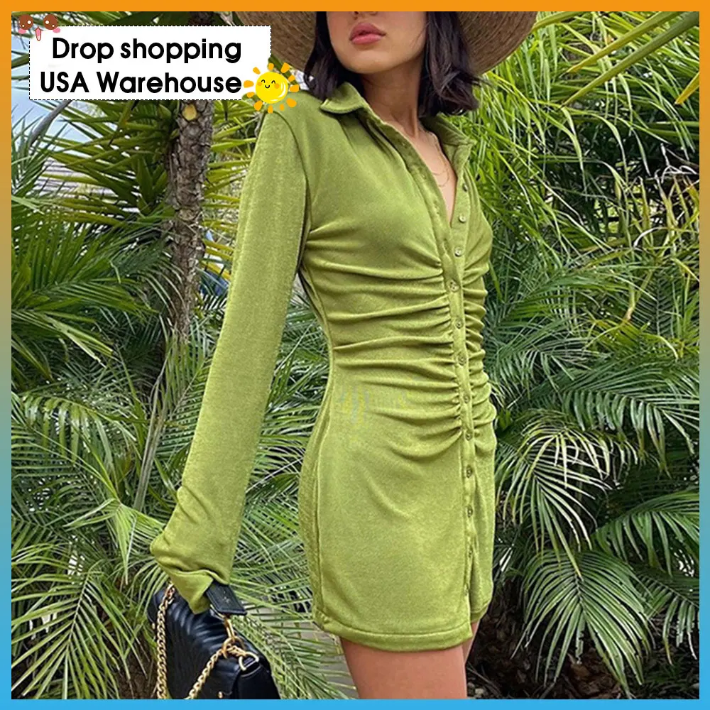 

Women's 2020 Autumn New Women's Sexy Long-Sleeved Lapel Single-Breasted Cardigan Skirt dress for women plus size