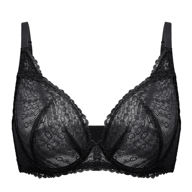 DOBREVA Women's Minimizer Floral Lace Bra Unlined Sheer Mesh Sexy