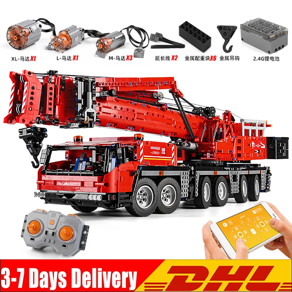Mold King Technical Crane Series L'App Rc Motorizzato Red Gmk Mobile Crane Model Building Blocks Mattoni Giocattoli Regalo Di Compleanno Per Bambini