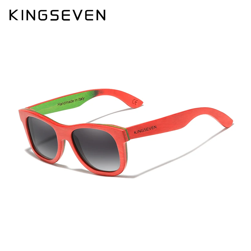 KINGSEVEN, ручная работа, натуральные деревянные мужские очки, поляризационные солнцезащитные очки, градиентные линзы, женские, для путешествий, винтажные, Oculos De Sol - Цвет линз: Red