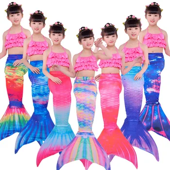 

3Pcs Mermaid for Girls Swimming Swimsuits Costume Bikini Set for Big Girls Birthday Gift 3-14 Years
