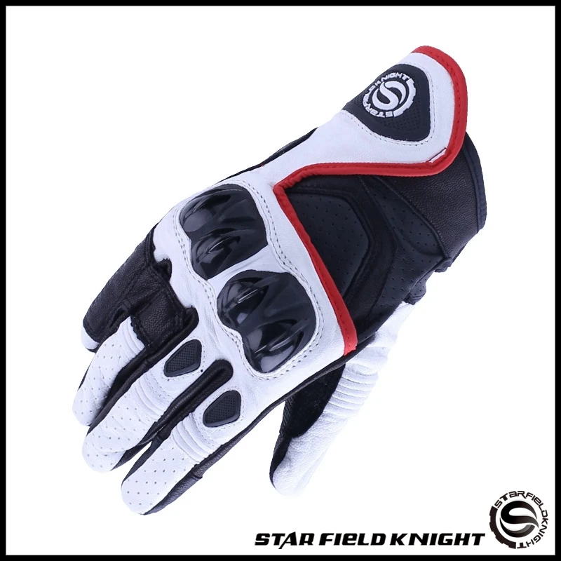Motorcycle Star Knight Motorcycle Gloves Racing Shatter-resistant Breathable Men's Leather Gloves - Color: White