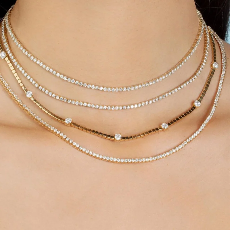 Cubic Zirconia Tennis Necklace 3mm Tennis Necklace Women 3mm Tennis