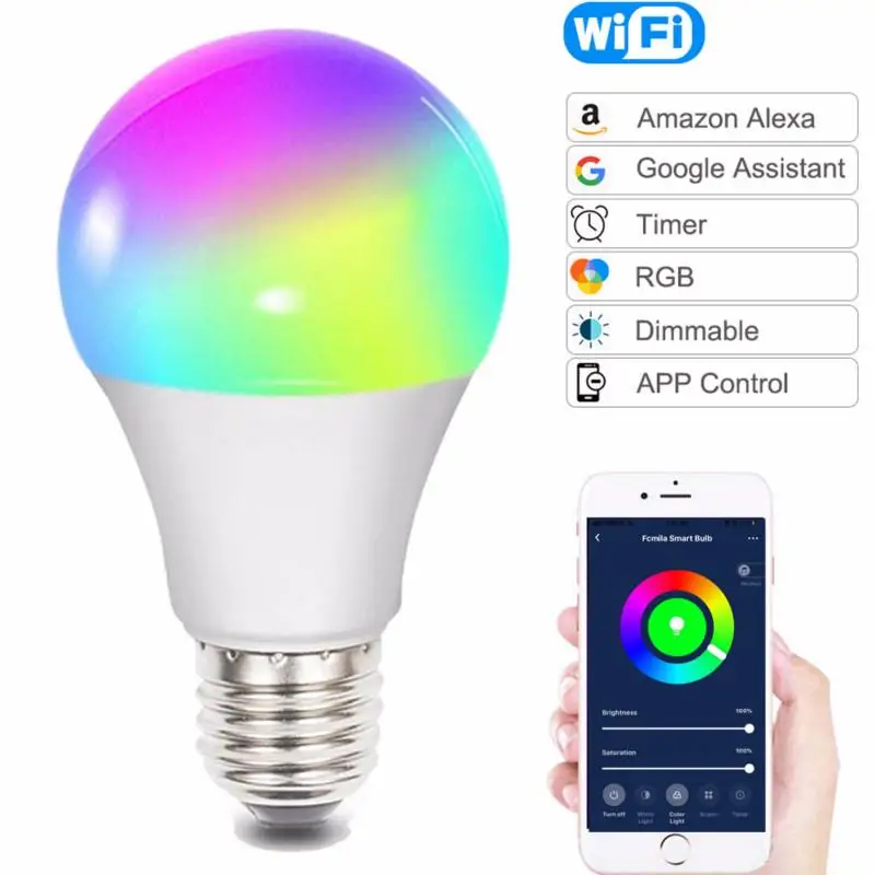 Умная Светодиодная лампа 15 Вт E27 B22 RGB с Wi Fi волшебная лампочка регулируемой