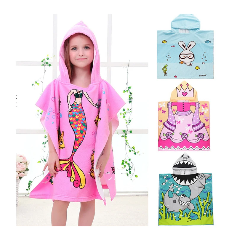 Children Cartoon Baby Hooded Cloak Beach Towel Boys Girls Kids Swimming Bath Towel Microfiber Terry Infant Bathing Wrap Bathrobe