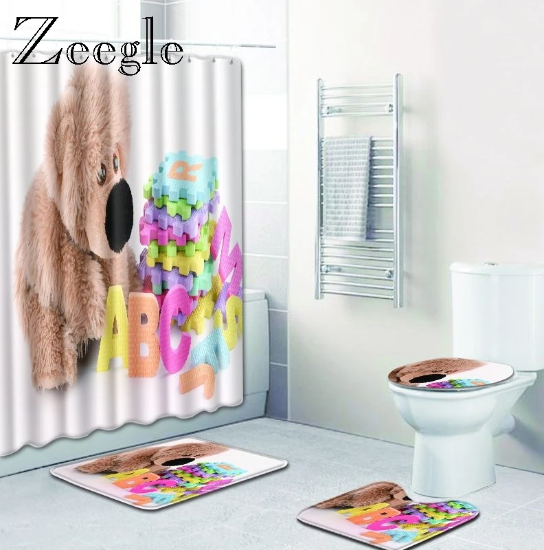Zeegle коврик для ванной с 3D принтом, 4 шт., коврик для ванной комнаты, нескользящий коврик для ванной комнаты, коврик для ванной комнаты, впитывающий чехол, коврик для ванной комнаты