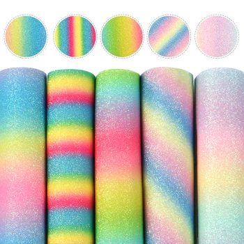 

David accessories 5pcs/set A5 15*21cm Glitter Rainbow Synthetic Leather Set DIY Bow Crafts Faux Leather Fabric Material,1Yc11397