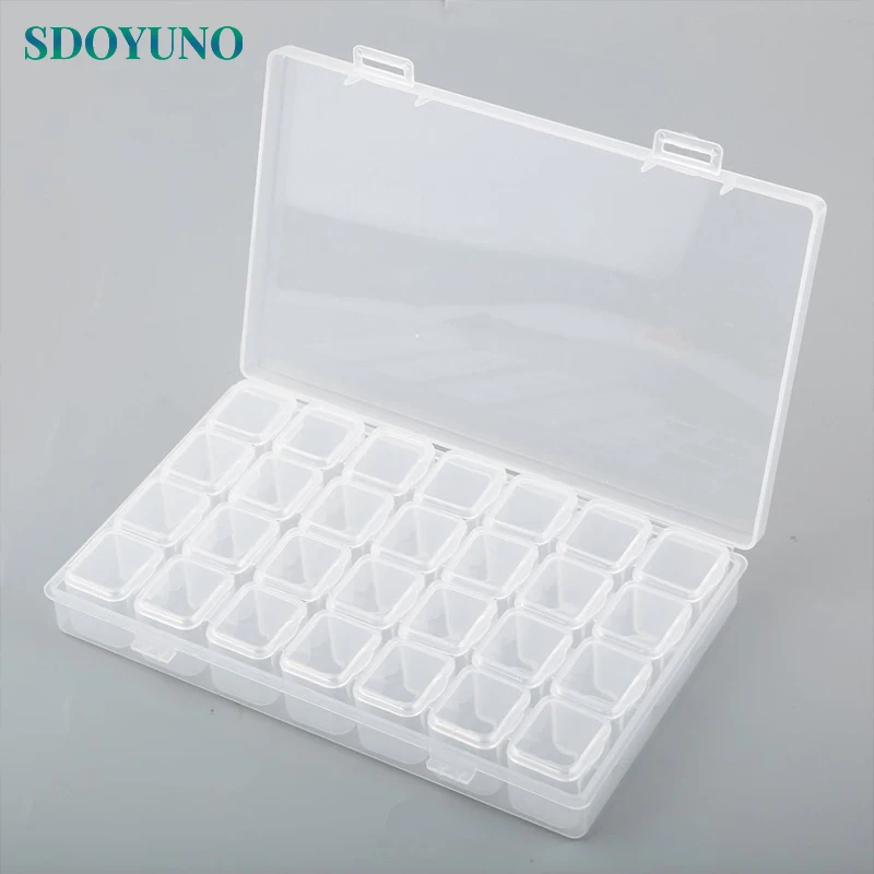 

SDOYUNO 28 Slots Adjustable Plastic Storage Box Diamond Embroidery Craft Bead Pill Storage Tool BKT Storage Box box for jewelry