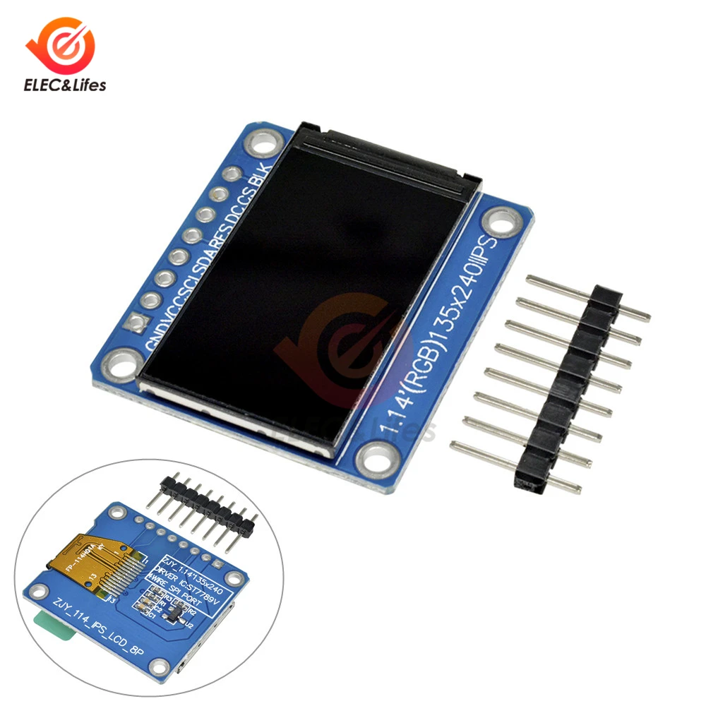 

1.14 inch 135x240 SPI Serial TFT LCD Display Module IPS ST7789 Drive IC HD RGB LCD Screen Full View 8-Pin 135*240 3.3V SPI Port