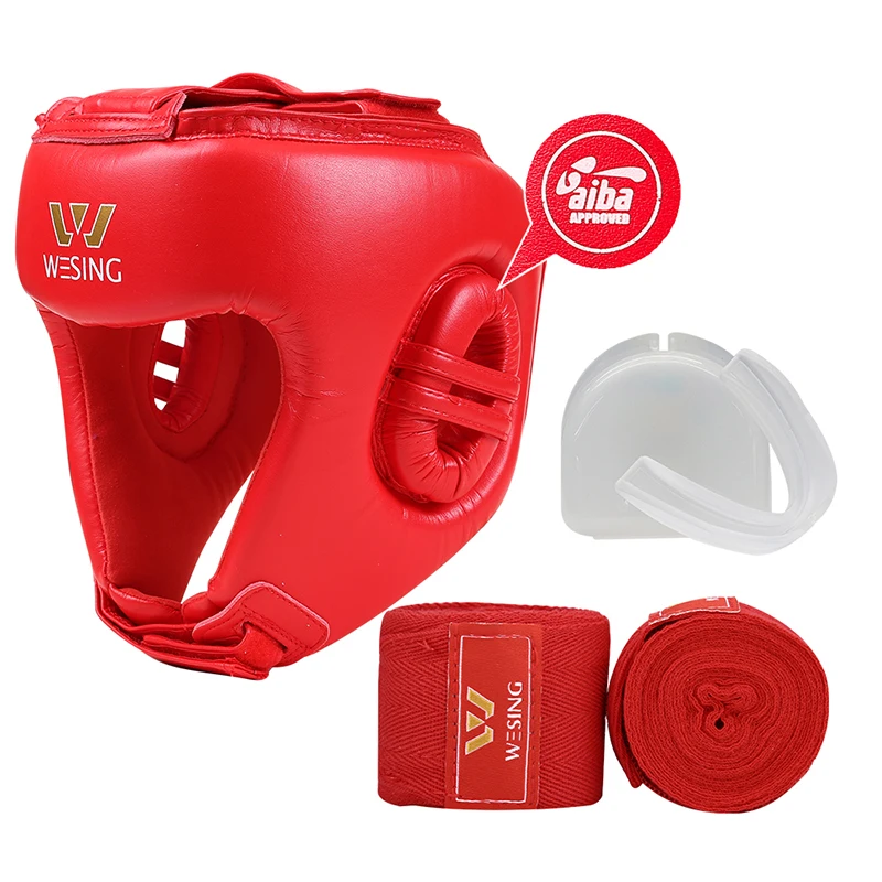 

Wesing Boxing Head Guard Mouth Guard Handwrap Set Profession Thai Sanda Competition Training Ptotection Equipment AIBA Approved
