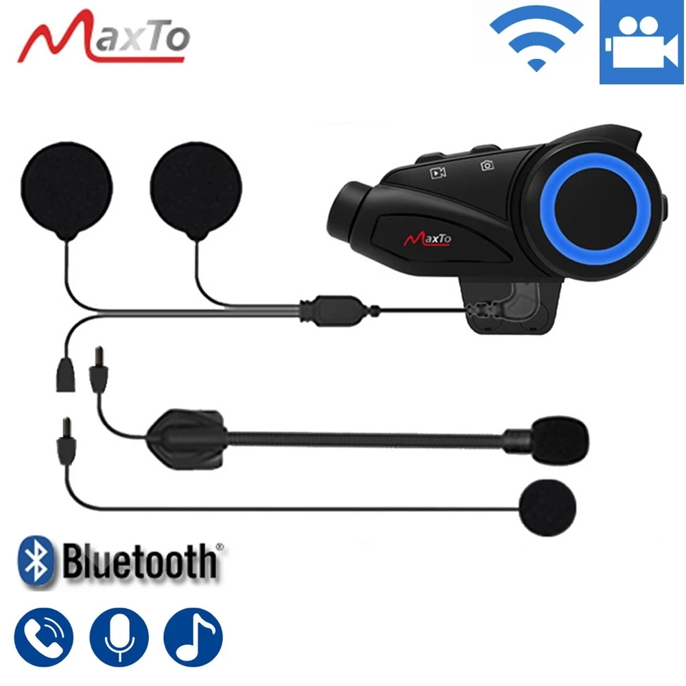 US $112.58 Maxto M3 Waterproof 6 Riders Motorcycle Bluetooth WIFI Video Recorder Helmet Intercom Interphone with HD Sony 1080P Lens DVR