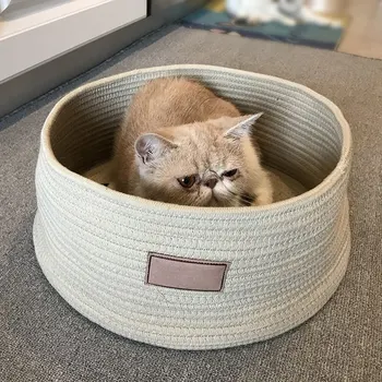 

Pet Round House Cat Bed Round Pet Kitten Bed Pet Sleeping House Bed Mat For Small Pet Detachable Washable