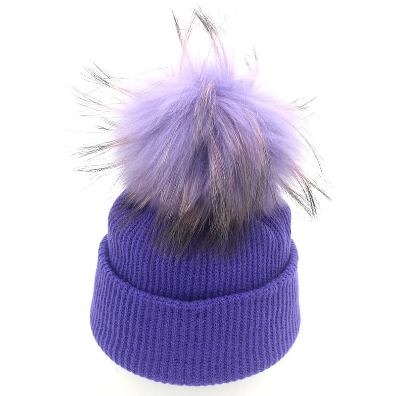 purple Новинка, шапка с помпоном для новорожденных, зимняя детская шапочка для новорожденных 1-12 месяцев, вязаная шапка, Регулируемая мягкая теплая шапочка для фотосъемки - Цвет: purple