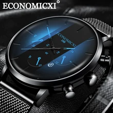 Новые часы синий указатель сетчатый ремень повседневные кварцевые модные мужские часы Люкс Мужские наручные часы подарок Relogio Masculino