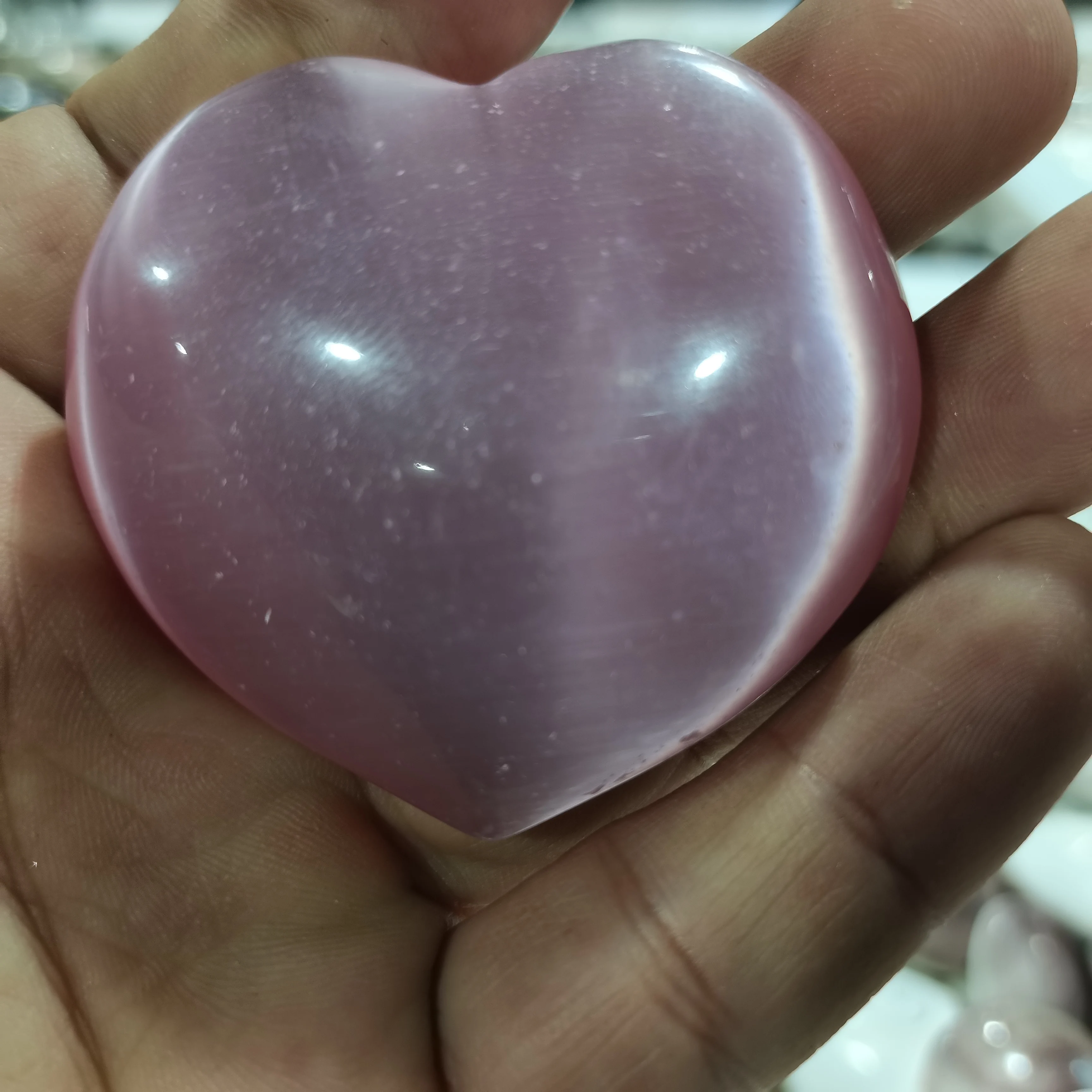 

90g Crystal Carving Heart Beautiful Colorful Cat's Eye Stone Heart Shape Stone Palm Healing Love Fertility Gemstone