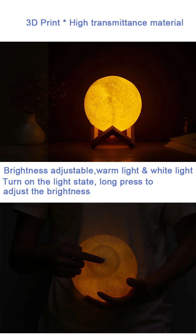New Design Romantic Night Light 3D Print Moon Lamp From Factory