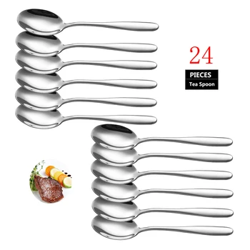

Vealze 24-Piece Mirror Polished Design Tea Spoons Set Stainless Steel Tableware Dessert Cake Fruit Spoon Set