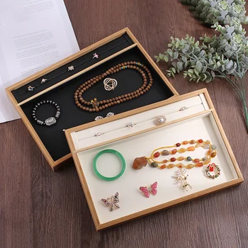 

Bamboo Multi-Functional Necklace Ring Earrings Organizer Jewelry Storage Tray Jewelry Desktop Finishing Display Tray