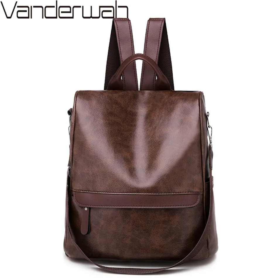 

Waterproof PU Leather Backpack Anti-theft Women Shoulder Bag Vintage Backpacks For Girls Mochila Casual Travel Female School Bag