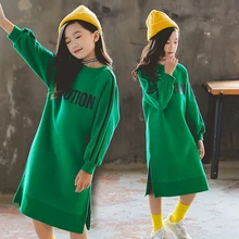 Брендовый свитер для девочек; платье с разрезом сбоку; детский зимний свитер с буквенным принтом; бархатная утепленная детская хлопковая рубашка