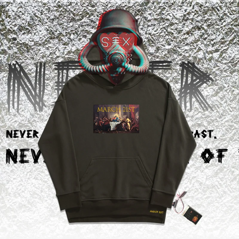 С капюшоном; rap sudaderas hombre; классические толстовки; Фирменные наклейки с принтом; модный бренд; карман; Свободный стиль; пальто - Цвет: Washed black