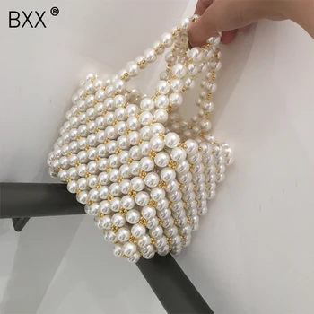 

[BXX] 2020 New Fashion Summer Hand-woven Bag Holiday Double Handle Package Bride Evening Bag Imitate Pearl Bag Handbag LM799